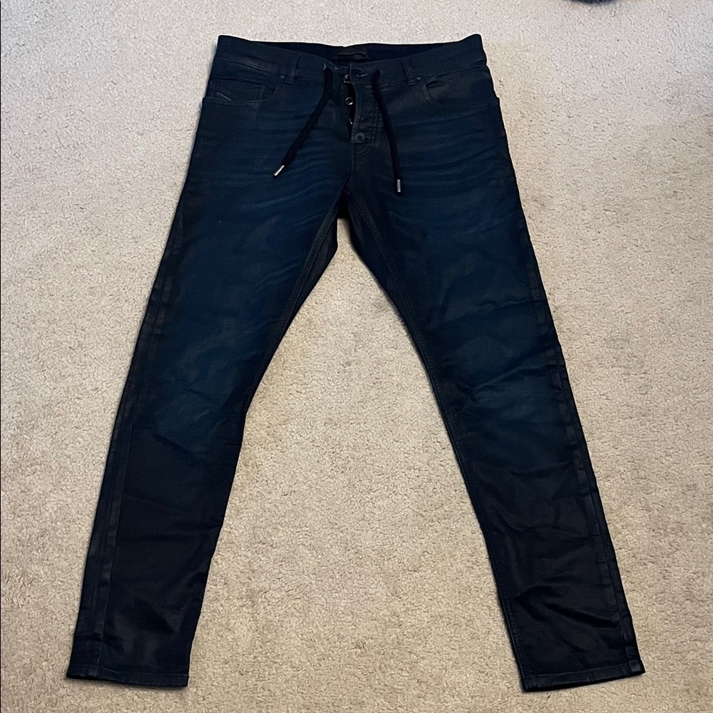 Vintage Diesel Black Gold Navy Skinny jogger  waxed jeans for Men